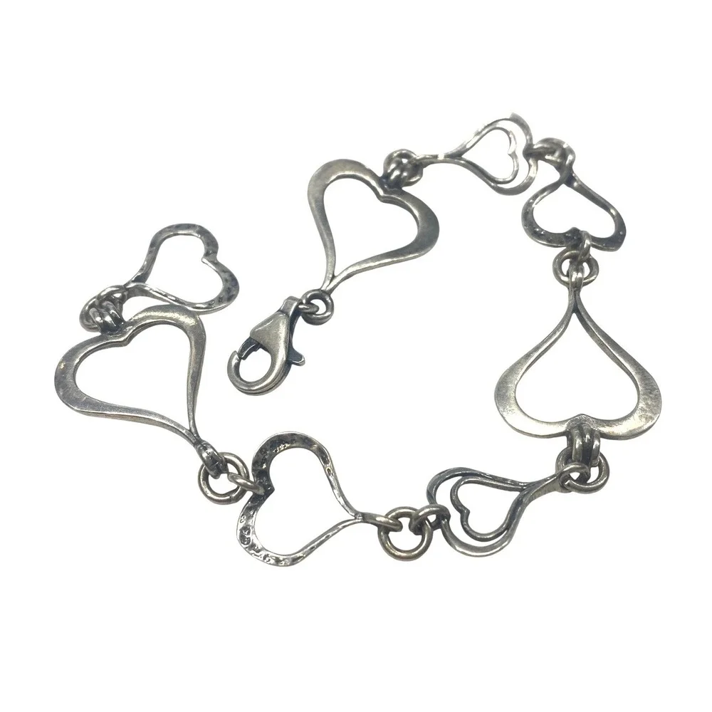 Heart Outline Vintage Sterling Silver Bracelet*9.9g*925*Starter Charm‎ Bracelet
